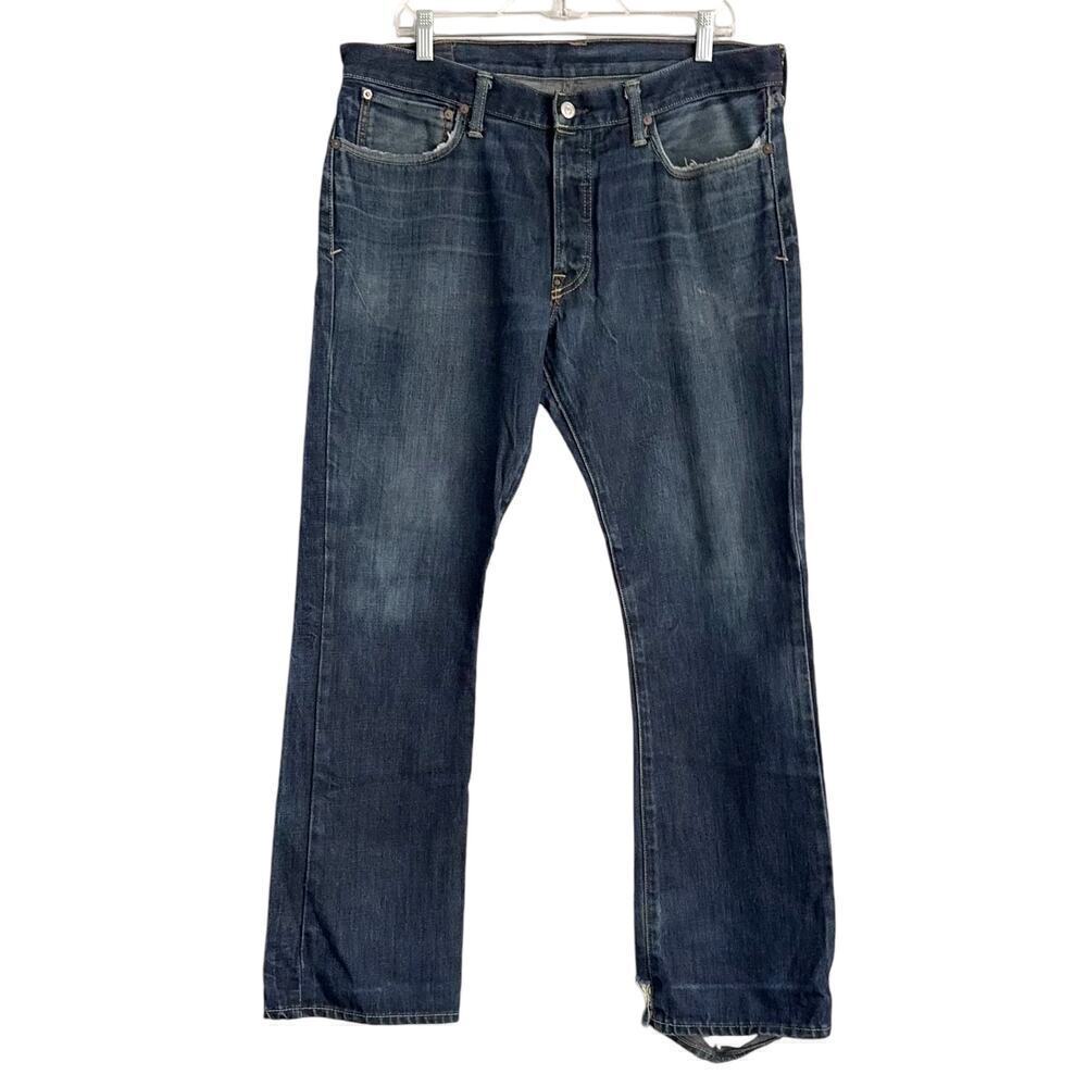 Polo RL Jeans Men’s 35x30 Bootcut 750 Distressed Dark Wash Button Fly 41381